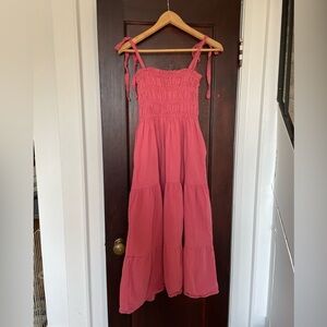 Rose pink Tiered Romantic Cottagecore Fairycore Airy Sundress with Tie Straps